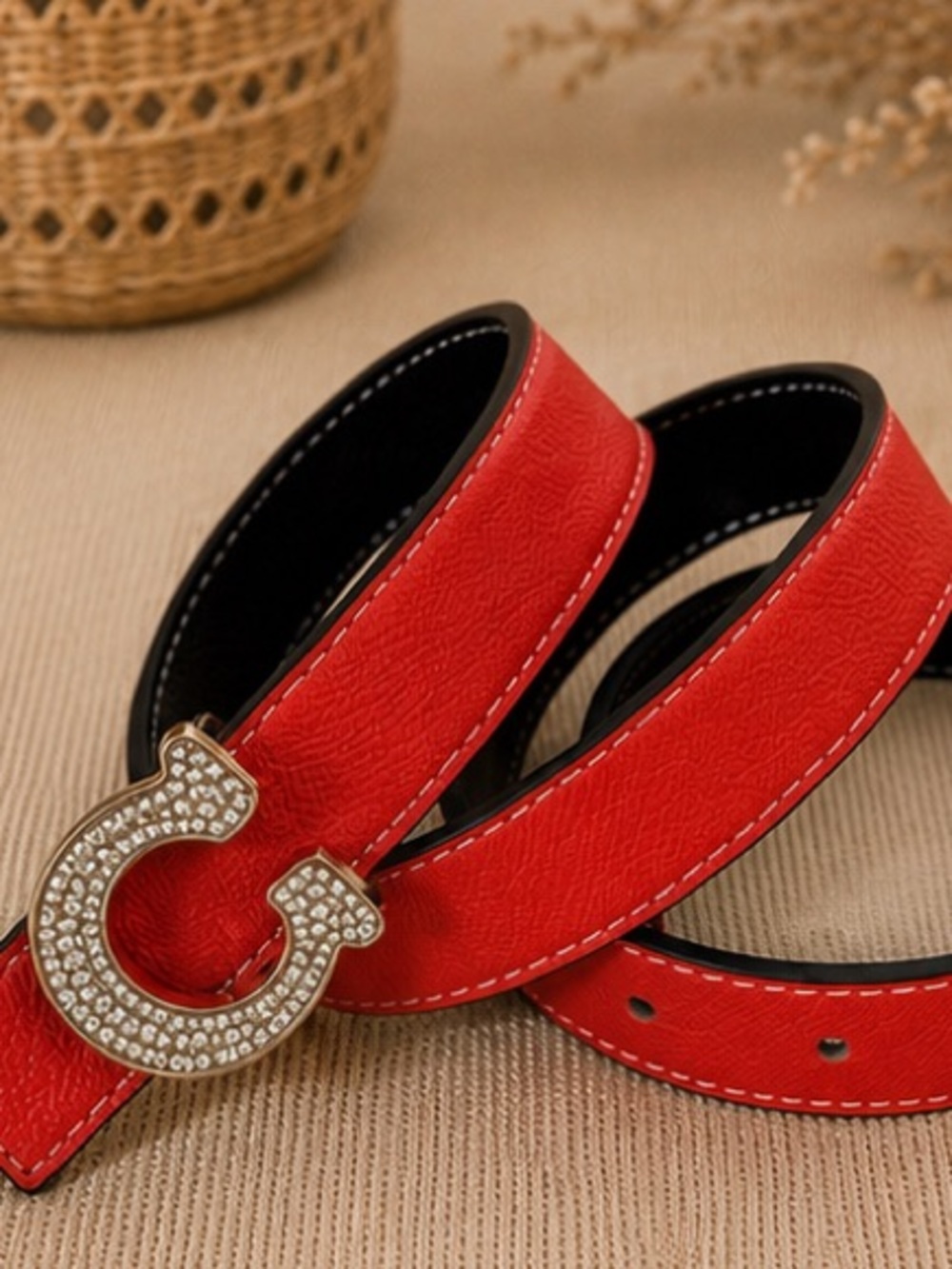 Reversible Orange/Red & Black Designer Inspired Belt | Gold Buckle | 43”